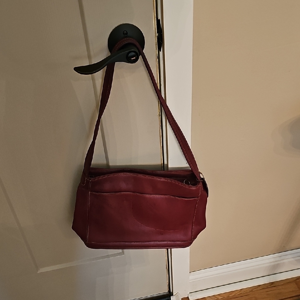 Elegant Burgundy Leather Coach Shoulder Bag